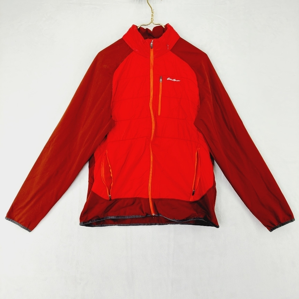 Eddie Bauer Two Tone Red Cozy Soft Fleece and Nylon Puffer Jacket P3685